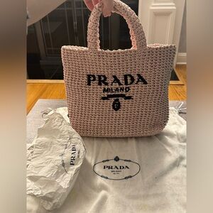 Prada Small Pink Crochet Tote Bag